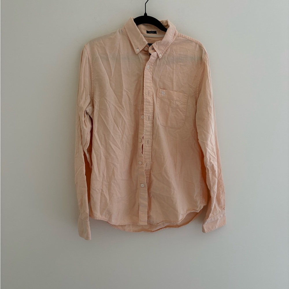 Abercrombie & Fitch Men's Soft Peach Button-Down Shirt